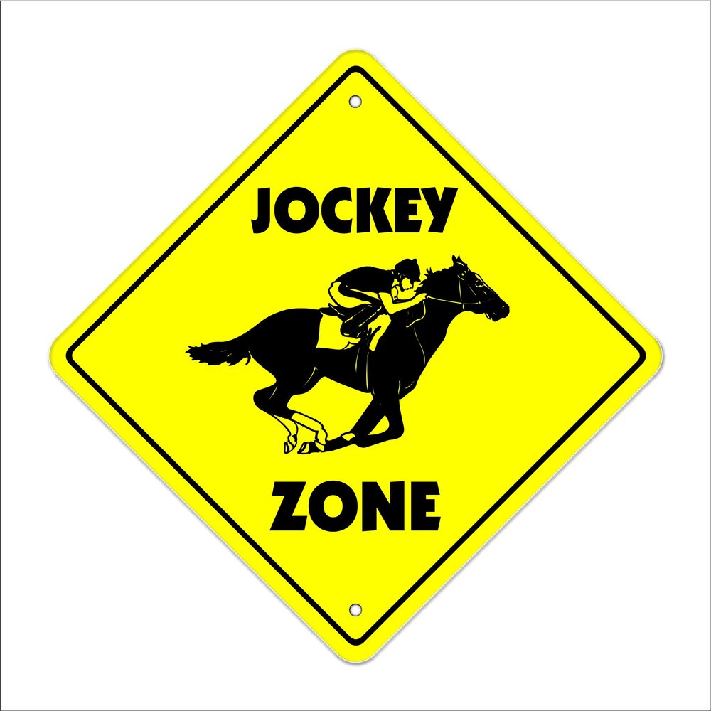 Jockey Crossing Sign Zone Xing | Indoor/Outdoor | 12" Tall New Horse Racing Rider Racer Track Bettor Betting Lawn