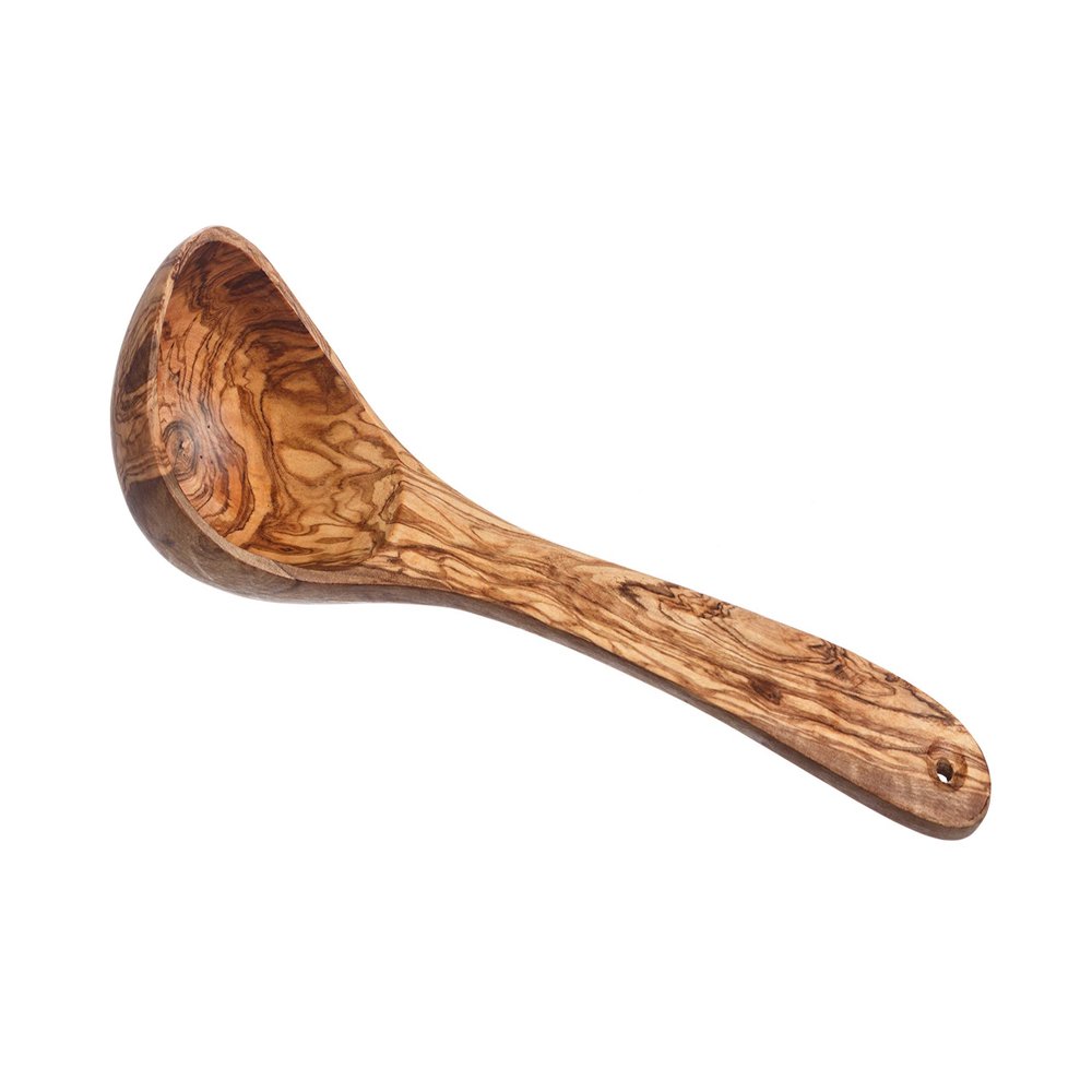 Naturally Med - 12" Olive Wood Soup Ladle - Wooden Cooking Spoon, Gravy Ladle. For Cooking, Serving, Stirring. Handcrafted of Olive Wood