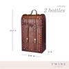 Twine Antique Wooden Decorative Wine Box with Lid and Handle, Wine Accessory Sets, Wood, Faux Leather, Brass Accents,2 Bottle view 3