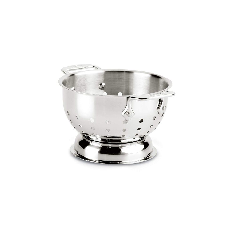 All-Clad Tools and Accessories Stainless Steel Colander 1.5 Quart Strainer, Pasta Strainer with Handle, Pots and Pans Silver
