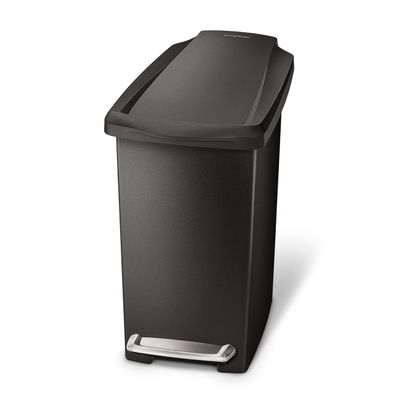 simplehuman 10 Liter / 2.6 Gallon Compact Slim Bathroom or Office Step Trash Can, Black Plastic