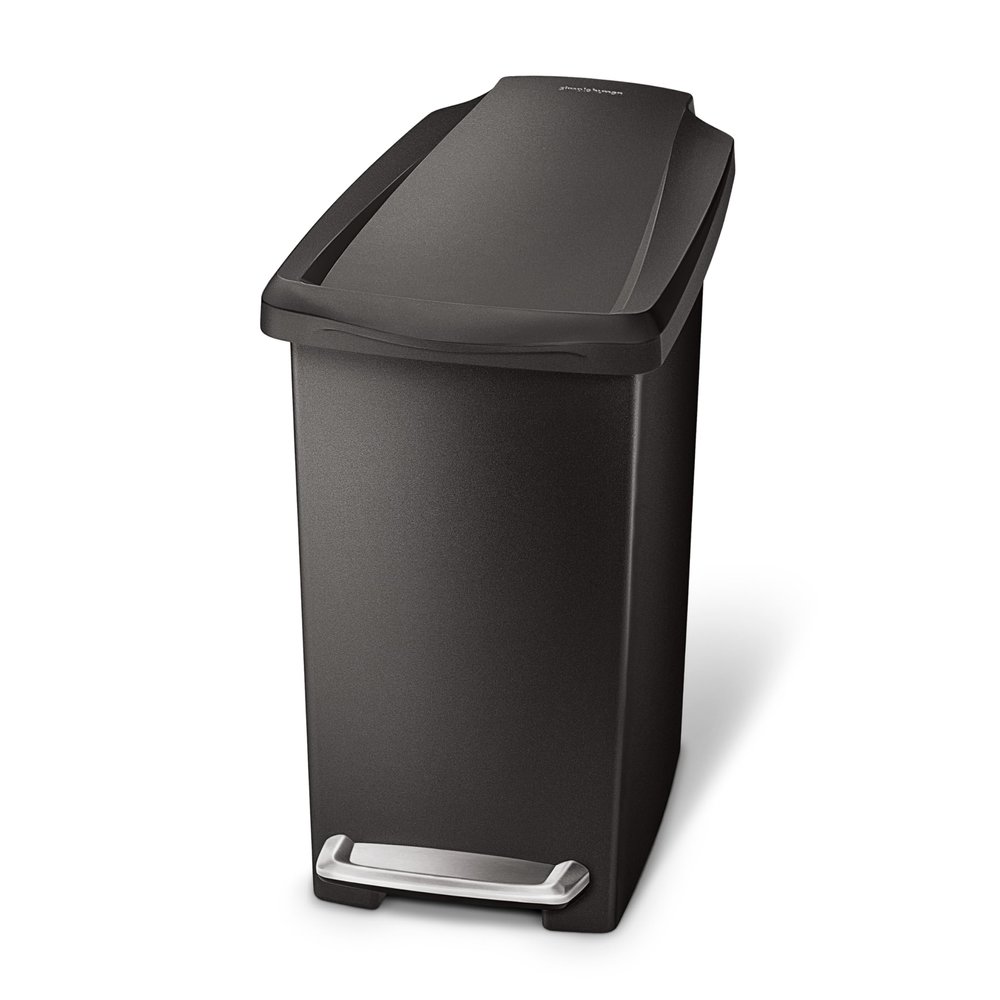 simplehuman 10 Liter / 2.6 Gallon Compact Slim Bathroom or Office Step Trash Can, Black Plastic