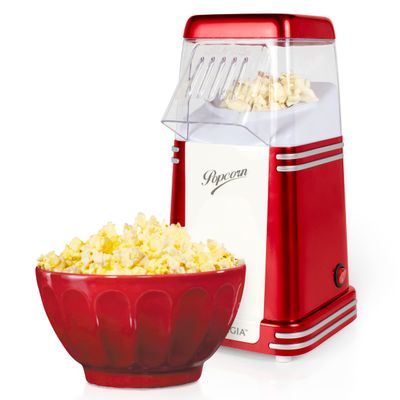 Nostalgia Hot-Air Electric Popcorn Maker, 8 Cups, Healthy Oil Free Popcorn with Measuring Scoop, Retro Red