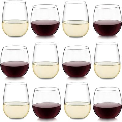 Libbey Stemless 12-Piece Wine Glass Party Set for Red and White Wines