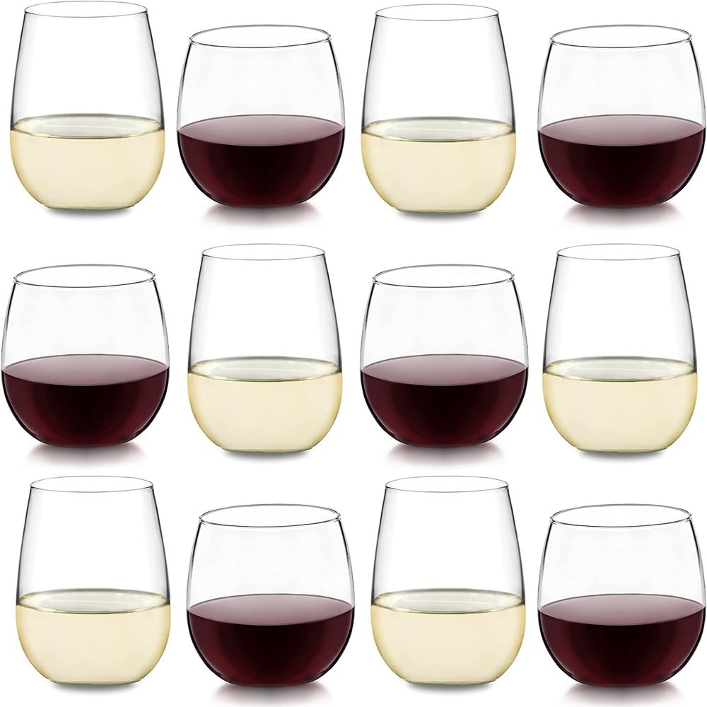 Libbey Stemless 12-Piece Wine Glass Party Set for Red and White Wines