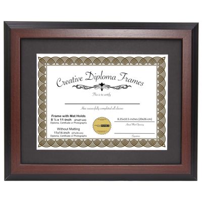 Creative Picture Frames 11x14-inch Mahogany Diploma Frame with Black Mat to Hold 8.5 x 11 Graduation Certificate Documents with Installed Wall Hanger