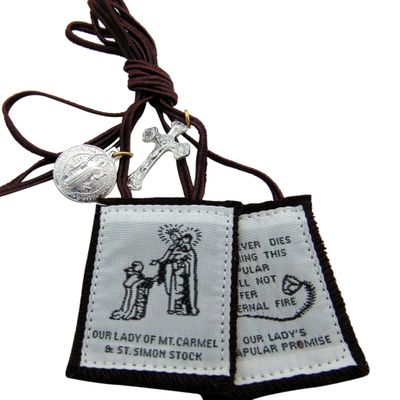 Brown Scapular - Our Lady and Simon Stock on White Background (1008)