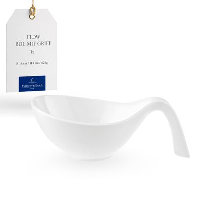 Villeroy & Boch Flow Salad Bowl with Handle, 20.25 oz, Premium Porcelain, White