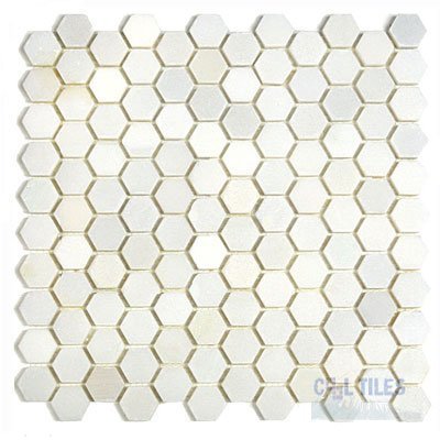 White Marble 1" Hexagon HONED Mosaic Tile Meshed on 12x12 sheet