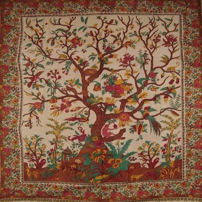 India Arts Tree of Life Tapestry Cotton Bedspread 108" x 88" Full-Queen Beige