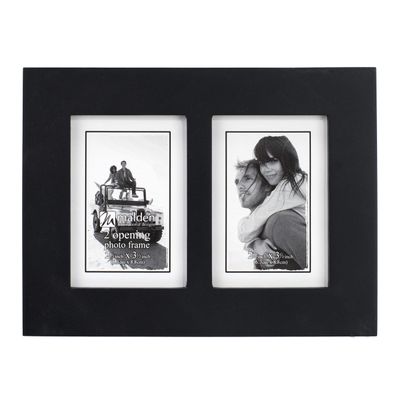 Malden Double 2x3 Picture Frame - Wide Real Wood Molding, Real Glass - Black