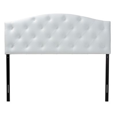 Baxton Studio Myra Modern and Contemporary Queen Size White Faux Leather Upholstered Button-Tufted Scalloped Headboard
