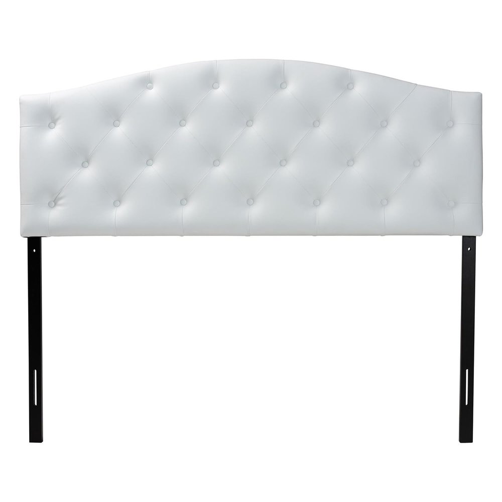 Baxton Studio Myra Modern and Contemporary Queen Size White Faux Leather Upholstered Button-Tufted Scalloped Headboard