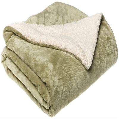 LCM Home Fashions Micromink/Sherpa Throw, Sage, 50-Inch by 60-Inch