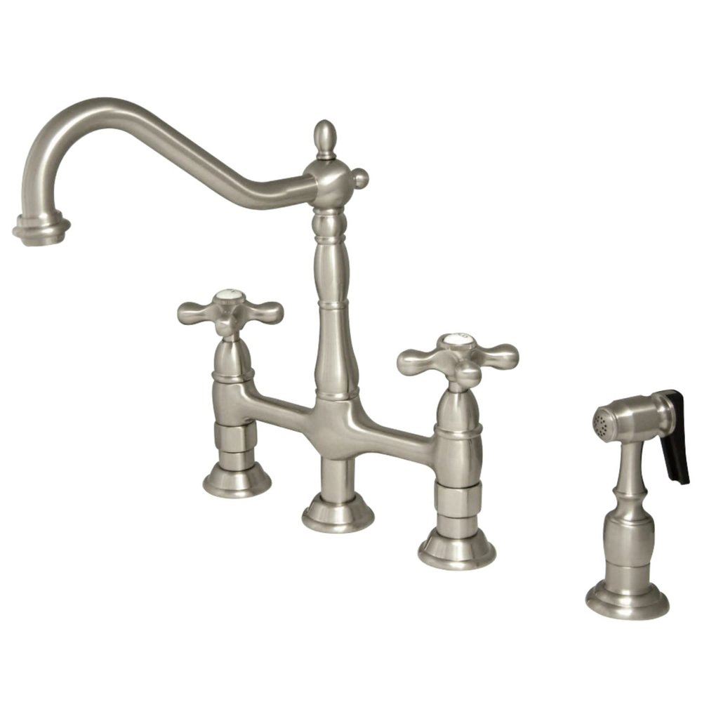Kingston Brass KS1278AXBS Heritage Kitchen Faucet with Brass Sprayer, 8-3/4", Brushed Nickel