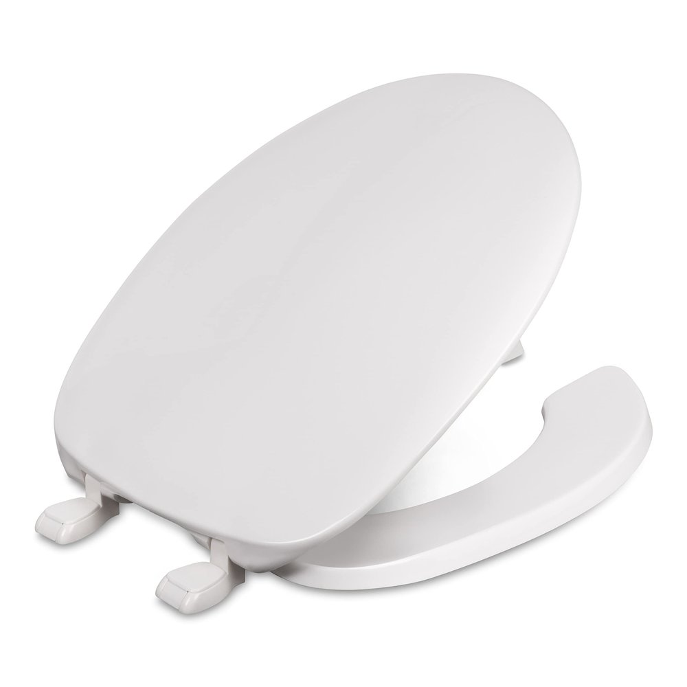 Centoco 220-001 Round Plastic Toilet Seat, Open Front with Cover, Heavy Duty Hinge, Regular Duty Residential or Light Weight Commercial Use, White