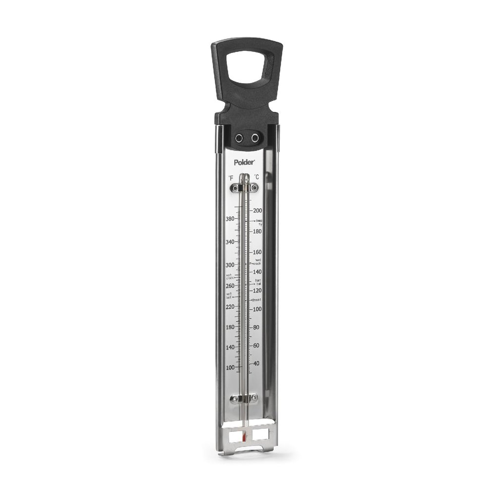 Polder Candy Thermometer, Stainless Steel Cooking Thermometer with Pot Clip, for Jam, Syrup, Jelly, Yogurt, and Deep Fry, 12"