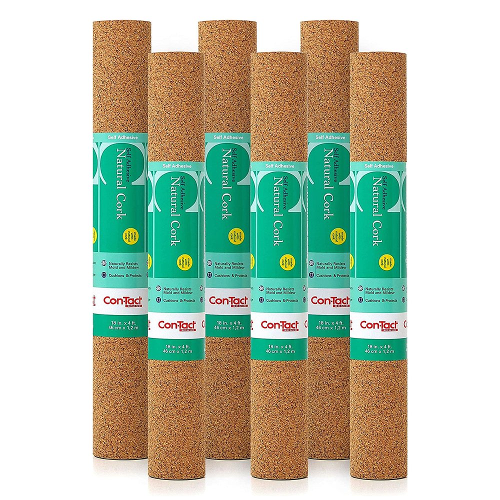 Con-Tact Brand Multi-Purpose Cork Shelf Liner, 18" x 4', Brown, Pack of 6