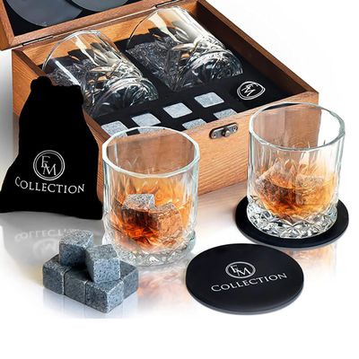 EMcollection Whiskey Glasses Set of 2 | Whisky Glass Sets | Whiskey Stones | Bourbon Glass | Gifts for Men & Women | Gifts for Him, Dad, Boss Male, Uncle