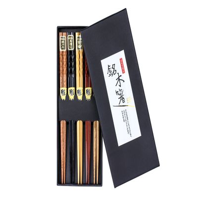 Heim Concept 5- Pairs Natural Wood Chopsticks Reusable Chinese Korean Japanese Chopsticks Set Bamboo Chop Stick