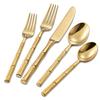 Flatasy Flatware Set Gold Silverware Set with Bamboo Pattern Mirror Polished 20 Pieces Cutlery Set Housewarming Wedding Gift Service for 4 view 1
