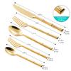 Flatasy Flatware Set Gold Silverware Set with Bamboo Pattern Mirror Polished 20 Pieces Cutlery Set Housewarming Wedding Gift Service for 4 view 2
