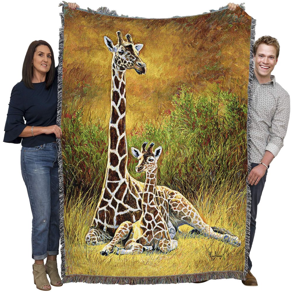 Pure Country Weavers Mother and Son Giraffe Blanket by Lucie Bilodeau - Gift Tapestry Throw Woven from Cotton - Made in The USA (72x54)