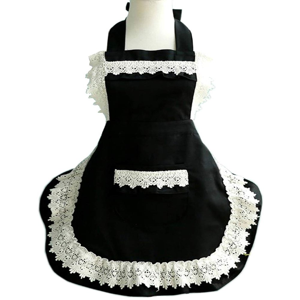 Hyzrz Lovely Home Work Adjustable Apron Shop Cake Kitchen Cooking Aprons for Women Girls with Pocket for Gift,Black