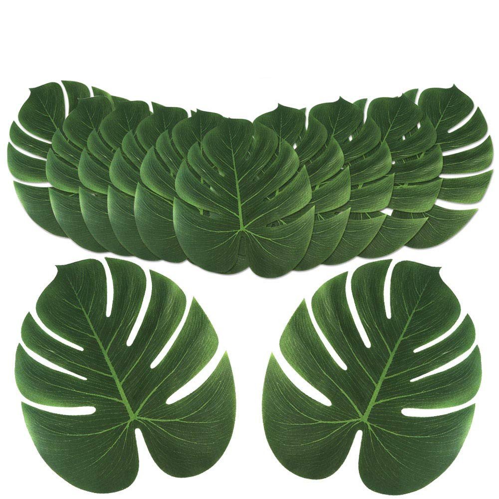 OurWarm 24pcs Large Artificial Tropical Palm Leaves, Faux Safari Leaves Monstera Fake Leaves, Hawaiian Luau Party Jungle Beach Theme Decorations for Birthday Party Safari Table Decorations Supplies