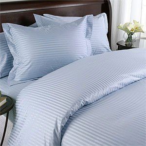 Egyptian Cotton 800 Thread Count 3 - Pc Sateen Stripe Duvet Cover Light Blue - Queen. by Vanessa Collection