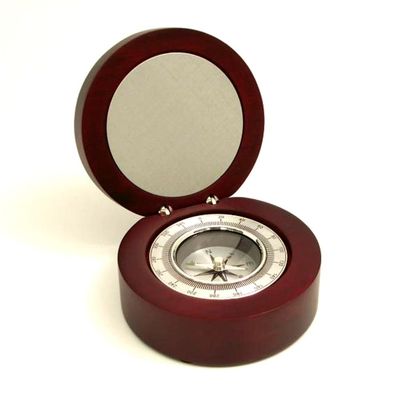 Bey-Berk SQ645T Compass in Rosewood Finished Hinged Box with Aluminum Plate and Accents, 3.50" H x 3.00" W x 3.00 "D, Brown