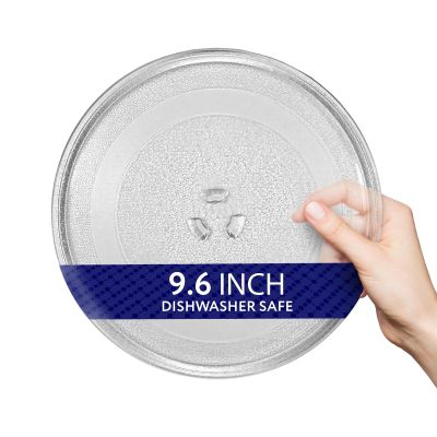 IMPRESA Microwave Glass Plate Replacement - 9.6-Inch Clear Tempered Glass Microwave Tray with 3-Part Coupler & Centerpiece - Compatible with LG, Sears, Kenmore, Emerson & HighPointe