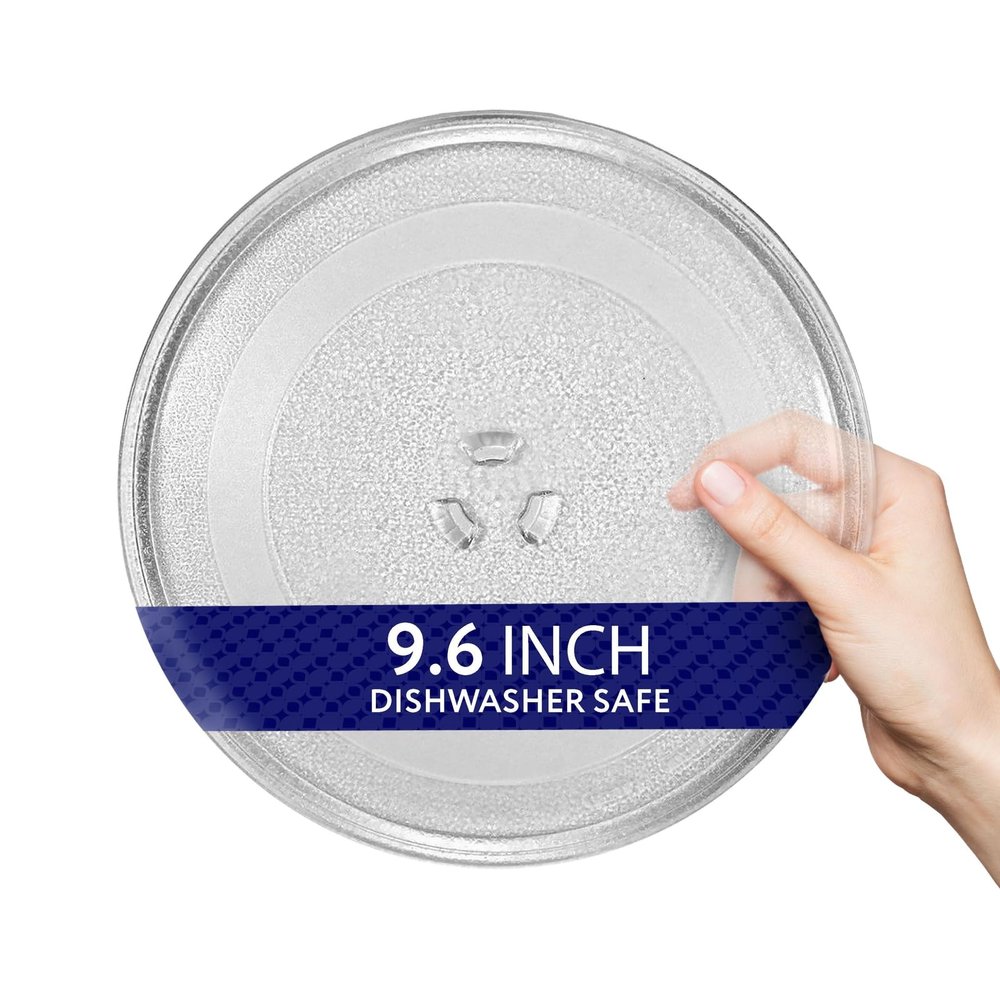 IMPRESA Microwave Glass Plate Replacement - 9.6-Inch Clear Tempered Glass Microwave Tray with 3-Part Coupler & Centerpiece - Compatible with LG, Sears, Kenmore, Emerson & HighPointe
