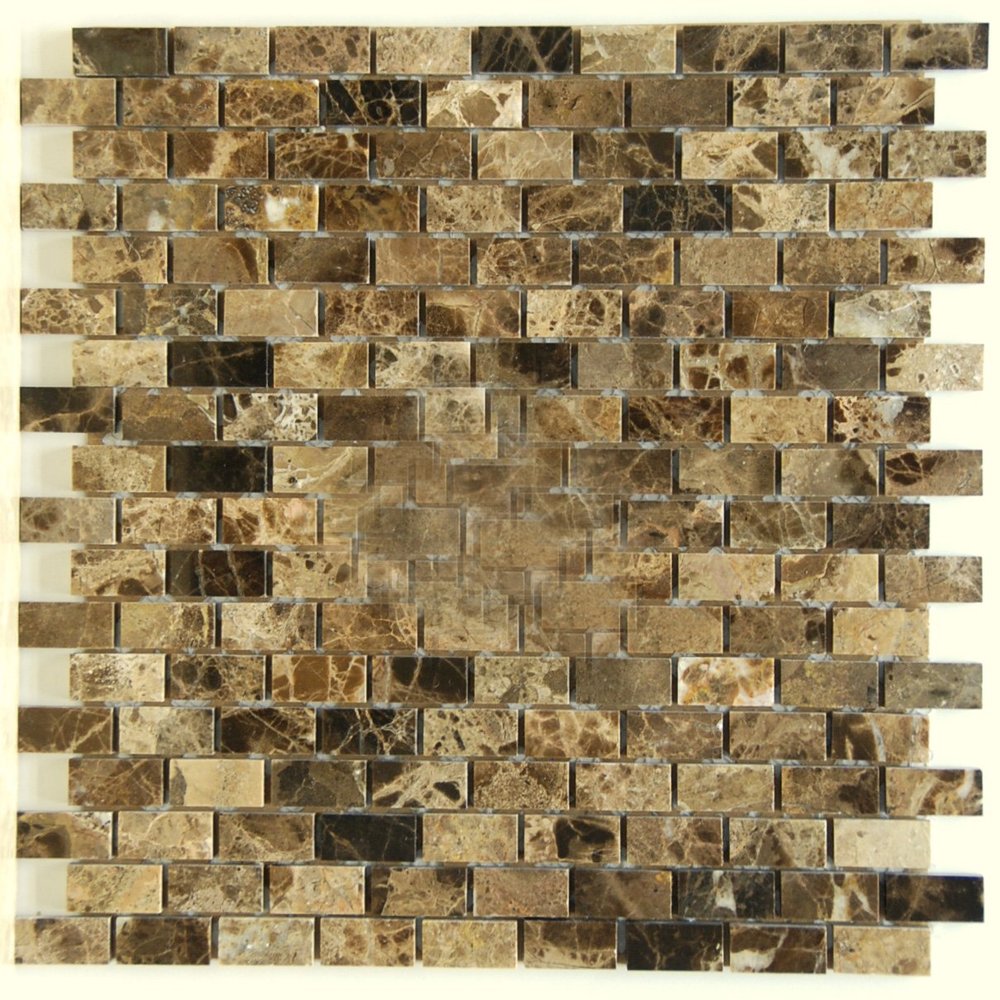 Dark Emperador 5/8 X 1 1/4 Polished Marble Baby Brick Mosaic Tile
