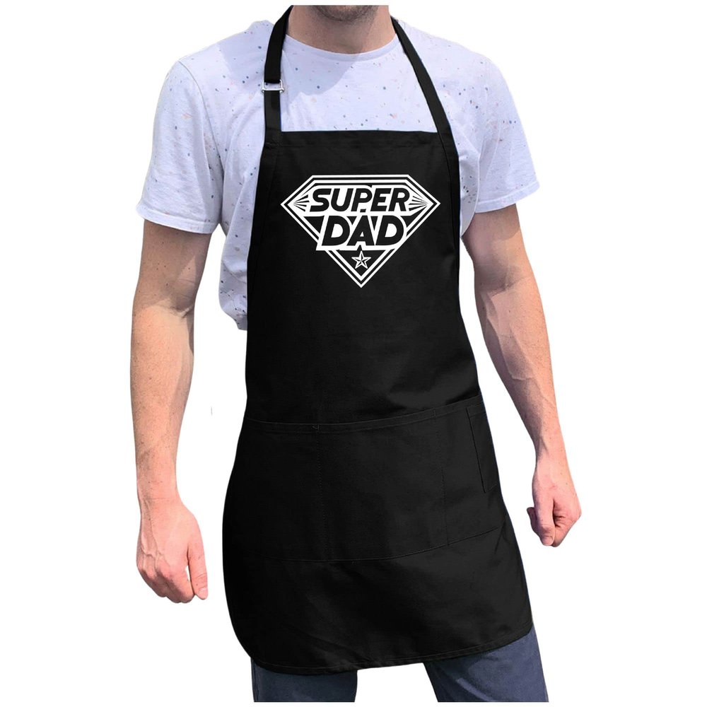 ApronMen, Super Dad - Funny Apron For Men - Adjustable Straps - One Size Fits All Grilling Apron With Pockets - Professionally Printed Gift For Dad - Cotton Kitchen BBQ Chef Apron