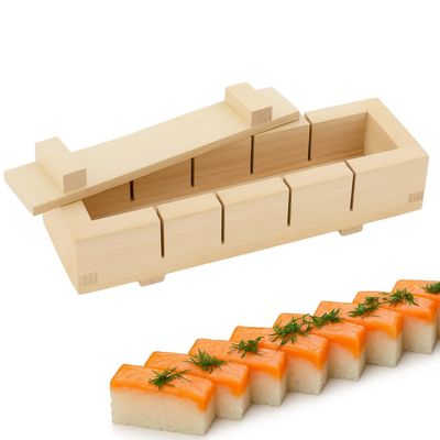 JapanBargain, Wooden Oshizushi Press Mold 8.5" x 2.75", Rectangular Pine Sushi Mold Box, Japanese Oshizushihako Sushi Press Maker, 3-Piece Detachable Design