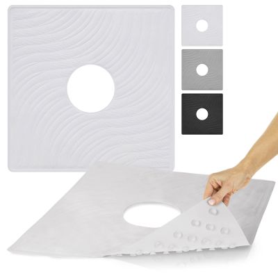 Vive Shower Mat - 22" by 22" Square Non Slip Large Bath Mat for Bathtub - Patented Design - Suction Cup Traction Skid Pad for Stalls Floors Tub - Textured Rubber with Drain Hole