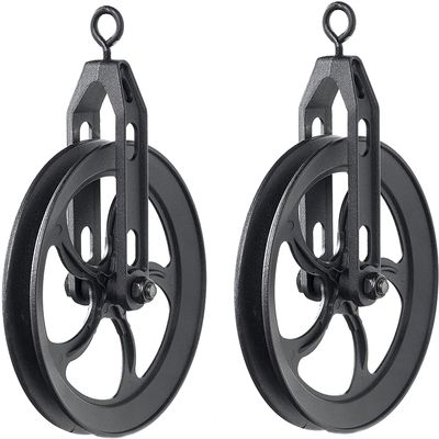 Rustic State Vintage Industrial Look Medium Wheel Farmhouse Pulley for Custom Make Wall Mount Pendant Lamps Frosty Black Set of 2