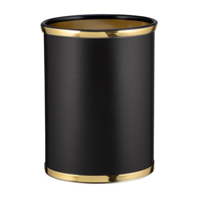 Kraftware Sophisticates Black/Polished Gold Brass Waste Basket with 3/4-Inch Bands and Brass Bumper