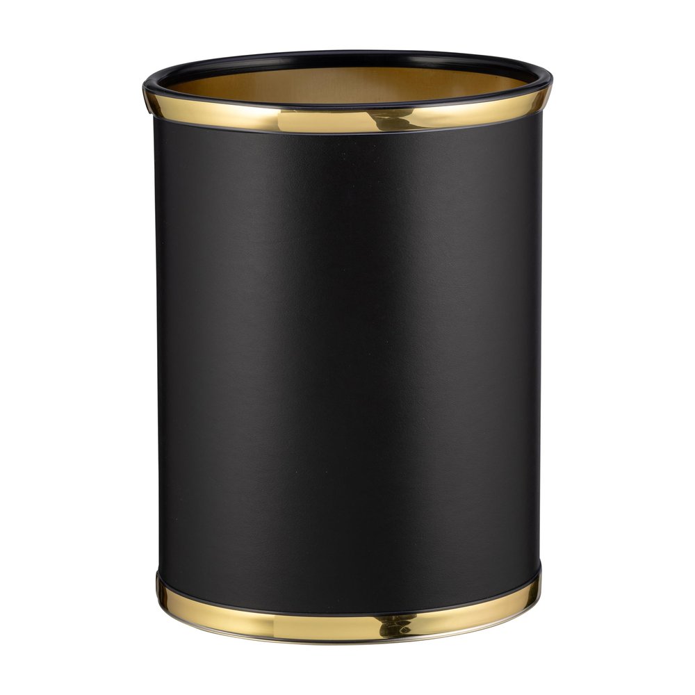 Kraftware Sophisticates Black/Polished Gold Brass Waste Basket with 3/4-Inch Bands and Brass Bumper
