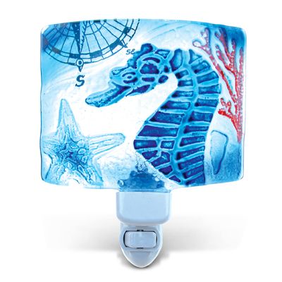 Puzzled Sea Horse Night Light, Glass Art Plug in Decorative Socket Lamp Manual On & Off Portable Lights for Stairway Bedroom Bathroom Nursery Kids Accessory Home & Kitchen Decor