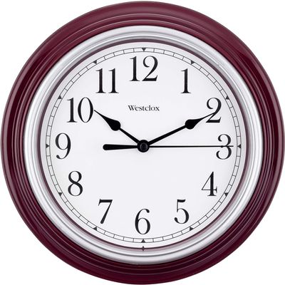 9" WESTCLOX ROUND WALL CLOCK BURGUNDY 46983