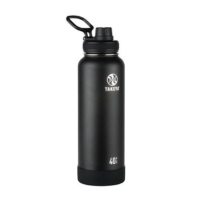 Takeya Actives Water Bottle with Spout Lid - Bottle with Double Stainless Steel Insulation - Dishwasher Safe & BPA-Free - Bottle with Spout Lid & Removable Bumper - 40 oz, Onyx
