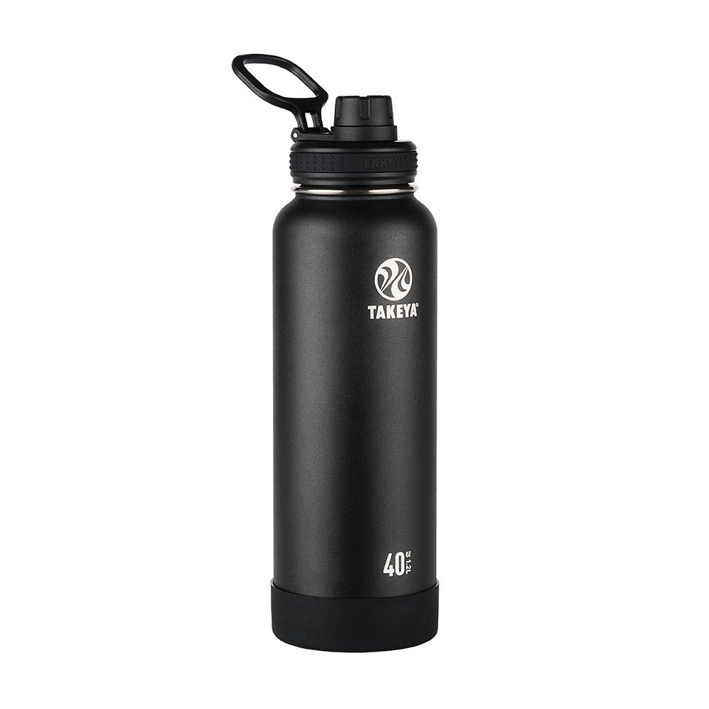 Takeya Actives Water Bottle with Spout Lid - Bottle with Double Stainless Steel Insulation - Dishwasher Safe & BPA-Free - Bottle with Spout Lid & Removable Bumper - 40 oz, Onyx