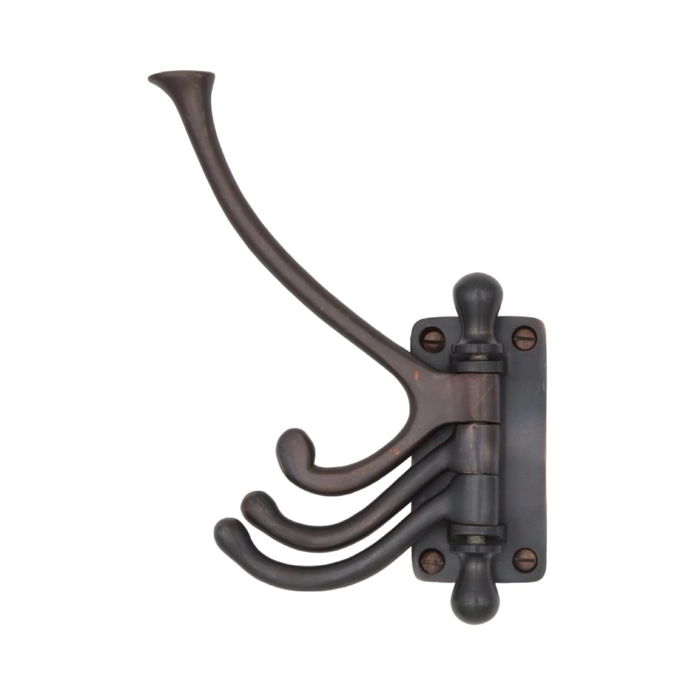 The King's Bay Three Arm Swivel Coat Hook in Aged Bronze