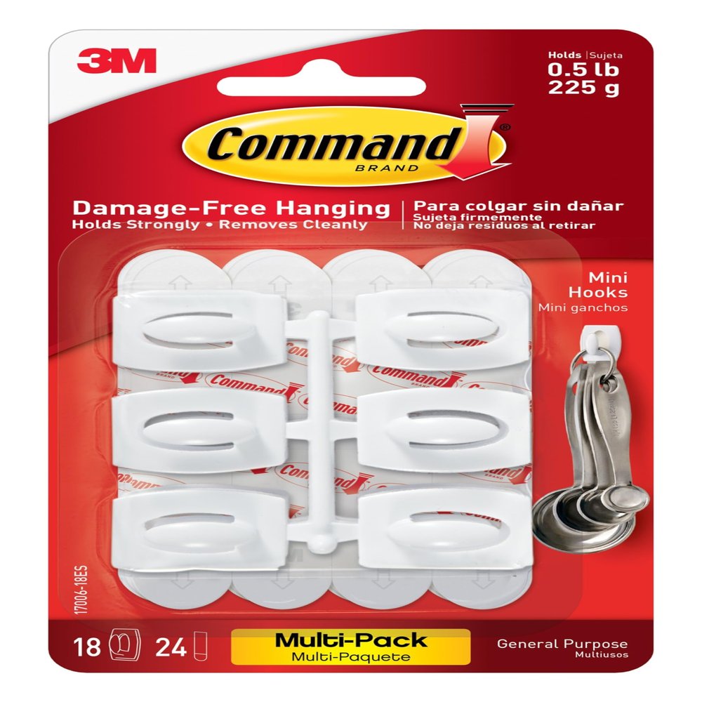 Command Mini Light Clips, Damage-Free Hanging Light Clips with Adhesive Strips, No Tools Mini Wall Hook for Hanging Decorations in Living Spaces, 18 White Wall Hook and 24 Strips