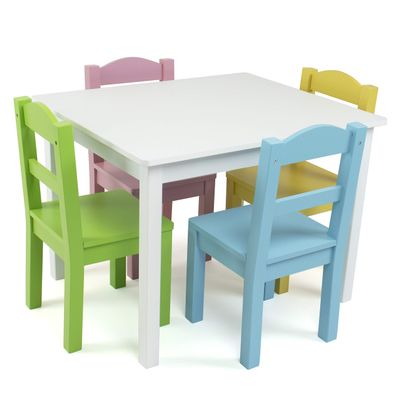 Humble Crew Kids Wooden Table and 4 Chairs Set, White/Pastels - Kids Table and Chair Set for Toddlers and Children for Arts, Crafts, and Snack Time - Sturdy, Durable Toddler Activity Table