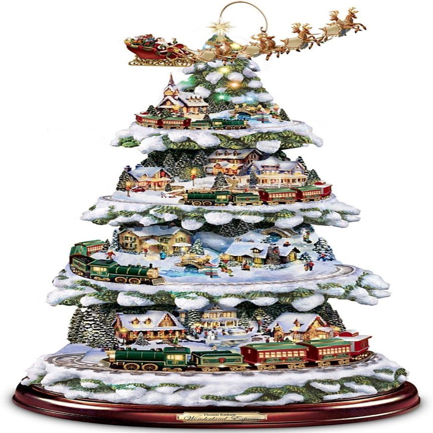 The Bradford Exchange Thomas Kinkade Animated Tabletop Christmas Tree with Train: Wonderland Express
