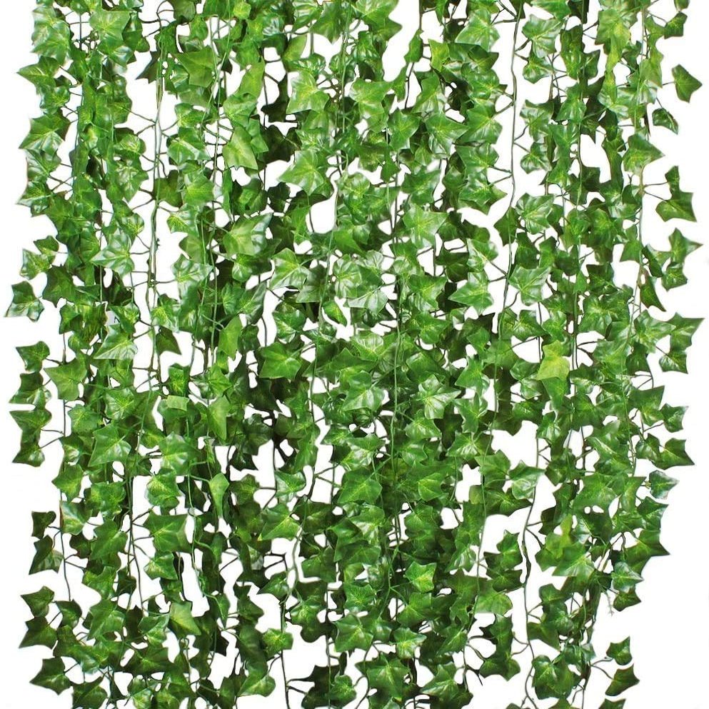 DearHouse 84 Feet 12 Strands Artificial Ivy Leaf Plants Vine Hanging Garland Fake Foliage Flowers Home Kitchen Garden Office Wedding Wall Decor, Green