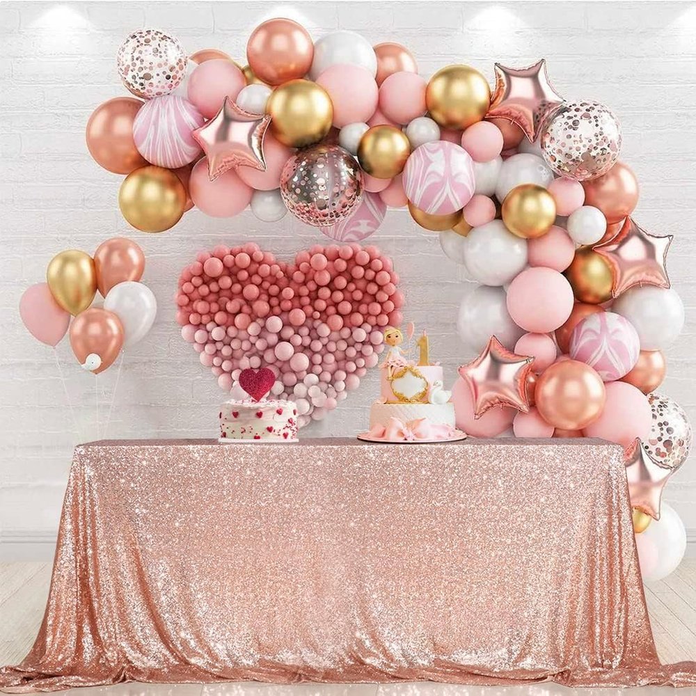 PartyDelight 50x50inch Square Rose Gold Sequin Tablecloth High-Density 3mm Stitched Sequins Shimmering Table Overlay for Cake Tables, Gift Displays & Wedding Decor